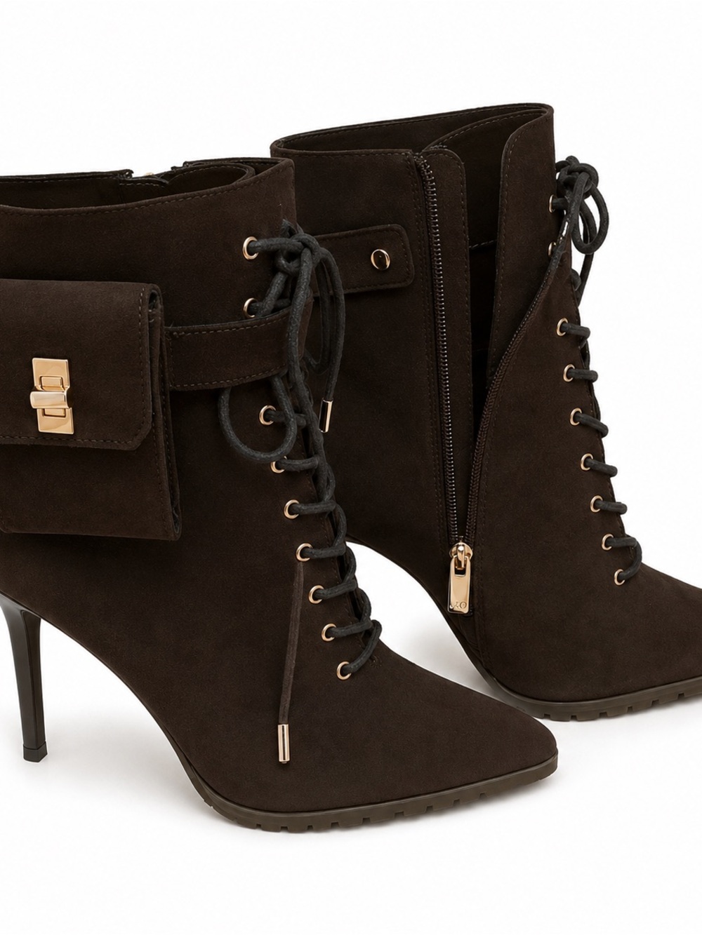 Jennifer Lopez Green Lace-Up Pointed Ankle Boots with Buckle Strap